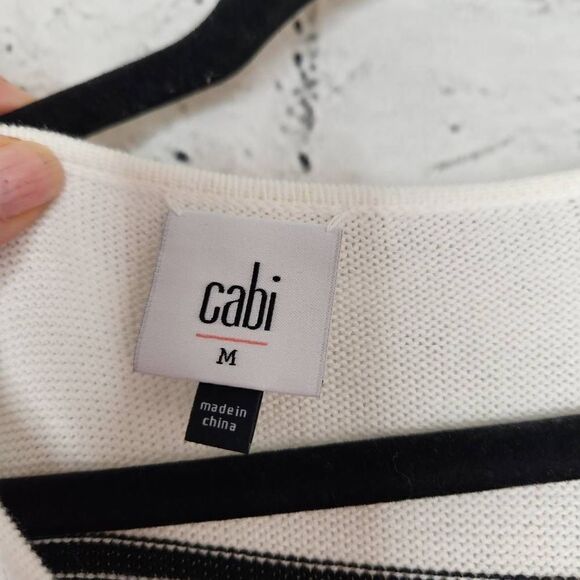 Cabi Knitted Button Up Striped Turnabout Cardigan Sweater White Size Medium 6164 - Picture 12 of 13